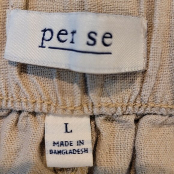 Per Se Beige Linen Blend Cropped Pants With Drawstring Waist Lg - Picture 5 of 10